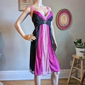 Vintage Y2K Trixxi Mini Dress Mesh Overlay Stripes Rhinestone Whimsigoth Size XL - Picture 1 of 12