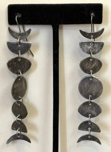 Lisa Flanders Artisan Geometric Sterling Silver 3.25” Modernist Dangle Earrings - Picture 1 of 8