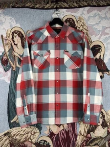 Howler Bros Brothers Flannel Men’s Medium Long Sleeve Plaid Metal Snap Shirt Red - Picture 1 of 10