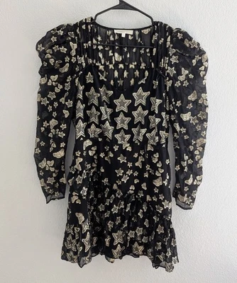 Mini Vestido LoveShackFancy Caden Para Mujer Talla 8 Negro Metálico Estrella Seda Foto 1 de 4