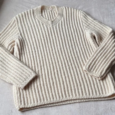 Handmade Chunky Cozy Fisherman Sweater Large 100% Acrylic Oversized Relaxed Gift - Image 1 of 4