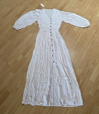 Vestido longo de botão Jens Pirate Booty branco amarrado BOHO tamanho grande - Novo com etiquetas - Imagem 1 de 4
