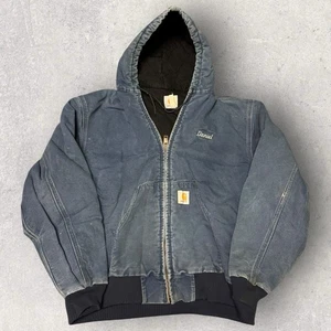 VTG Carhartt Jacket J04 Navy Faded Canvas Quilted Hooded Coat Distressed 2XL - Picture 1 of 8