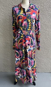 Boden Marcia Jersey Midi Shirts Dress Multi Bright Botanical Paisley Size 14R - Picture 1 of 11