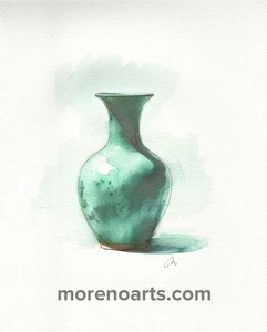 Original 8x10 Vintage Nelson McCoy Vase Still Life Watercolor Painting - Picture 1 of 1