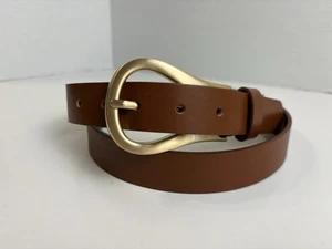 Open Edit Trouser Fit Womens Belt Size L Brown Leather Gold Buckle Career Casual - Picture 1 of 11