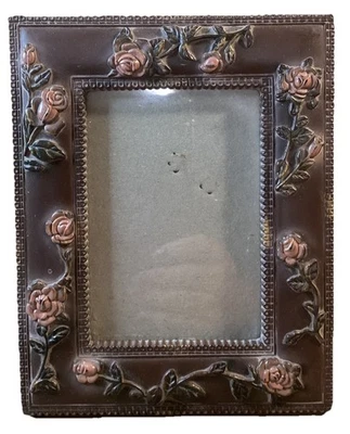 Marco de fotos acrílico marrón con rosas malvas estilo rústico para foto de 3”x 4”  Foto 1 de 2