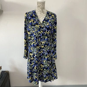 M&S Collection Wrap Dress Size 14 Blue Yellow Blue Black Floral BNWT RRP £40 - Picture 1 of 6