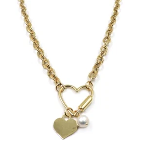 Collana Catena Martellata in Argento Placcato Oro Perla e Cuore Personalizzabile - Foto 1 di 4