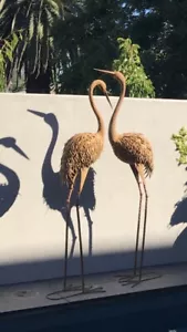 SET 2-Large Cranes Metal Bird Head Down & Head Up Garden Sculpture Statue Outdo - Picture 1 of 1