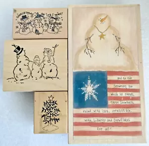 VTG PSX STAMPS HAPPEN Ann-ticipations Snowmen Christmas Wooden Rubber Stamps L4 - Picture 1 of 3