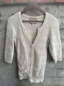 Juicy Couture Cardigan Womens Sz MEDIUM Cashmere Rabbit Hair Wool Pockets Tan - Picture 1 of 8