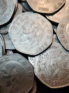 MEXICO $10 PESO, vintage Hidalgo Mexican Diez Pesos coin (1974-1985) 7 SIDES - Picture 1 of 6