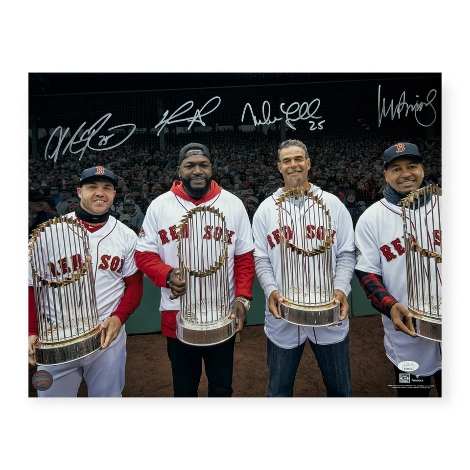 David Ortiz, Manny Ramirez, Lowell & Pearce Autographed 16x20 WS MVPs Photo JSA - Image 1 of 1