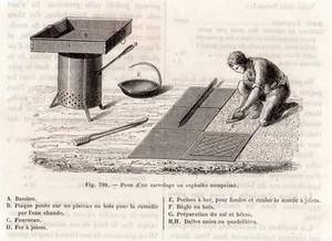 GRAVURE 1890 ENGRAVING INDUSTRIE ASPHALTE POSE CARRELAGE COMPRESSE - Bild 1 von 1