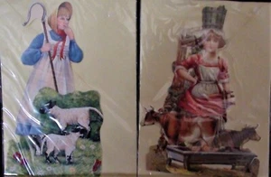 LOTE DE 2 tarjetas de felicitación desplegables vintage victorianas troqueladas en relieve 3D para guardería - Imagen 1 de 3