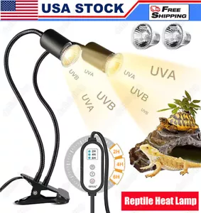 Reptile Heat Lamp Turtle Lizard 2 Bulb Adjustable Basking Heating Lamp with Clip - Picture 1 of 13