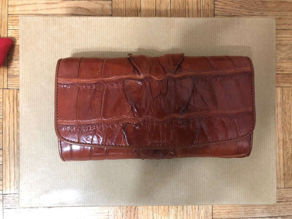 Cartera clutch Cocodrilo Hornback-Cola Color Coñac Genuino Cocodrilo Foto 1 de 4