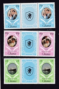 1981 Royal Wedding Charles & Diana MNH Stamp Set Ghana Perf SG 948-950 GUTTER - Picture 1 of 1