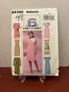 Vestido recto Butterick B4386 con cuello en contraste, opciones de manga, faja talla 8-14 - Imagen 1 de 4