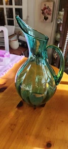 Stunning Blenko Emerald Green Optic Glass Pitcher 991 Winslow Anderson 14x7" MCM - Picture 1 of 13