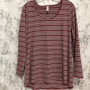 Lularoe Lynnae Größe Large gestreift rot grau Langarm Rundhalsausschnitt - Bild 1 von 8