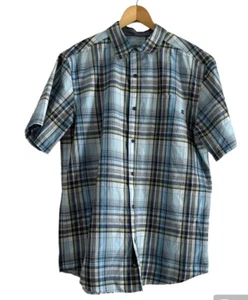 Marmot Shirt Adult Large White Blue Plaid Short Sleeve Button Down Casual Mens - Picture 1 of 9