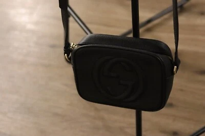 Bolsa Gucci Pebbled Couro de Bezerro Pequena Soho Disco Preta 308364 Autêntica Ótima Bolsa - Imagem 1 de 3