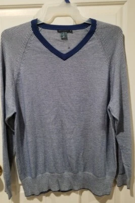 Suéter French Connection Cuello en V Azul Blanco Rayas Para Hombre XL Manga Larga Algodón Foto 1 de 4
