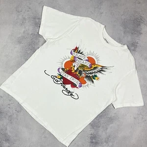 Vintage Ed Hardy Eagle Big Logo Kurzarm T-Shirt weiß Größe Large Tattoo Y2K - Bild 1 von 9