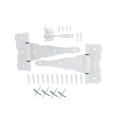 Heavy Duty White Gate Hinge & Latch Set - Decorative Double Swing Door Hardware - Image 1 of 4