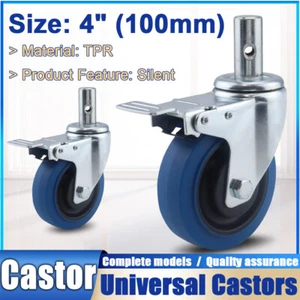 Casters - Universal Shelving Caster 4" (100mm) TPR Wheel, With M8 Insertion Rod - Picture 1 of 8