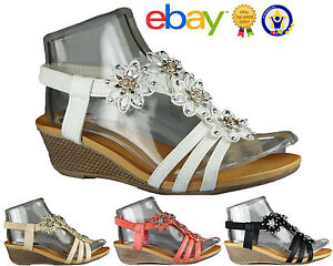 WOMEN'S GIRLS LADIES STRAPPY GLADIATOR FLORAL DAIMENTE CASUAL WEDGE SANDALS SIZE