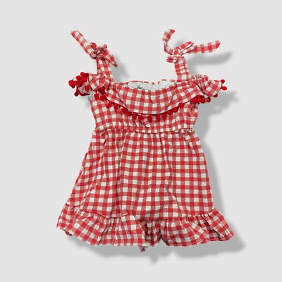 Vestido con lazo en el hombro con volantes de guinga roja para niños y niñas Raras Ediciones Talla 6X Foto 1 de 3