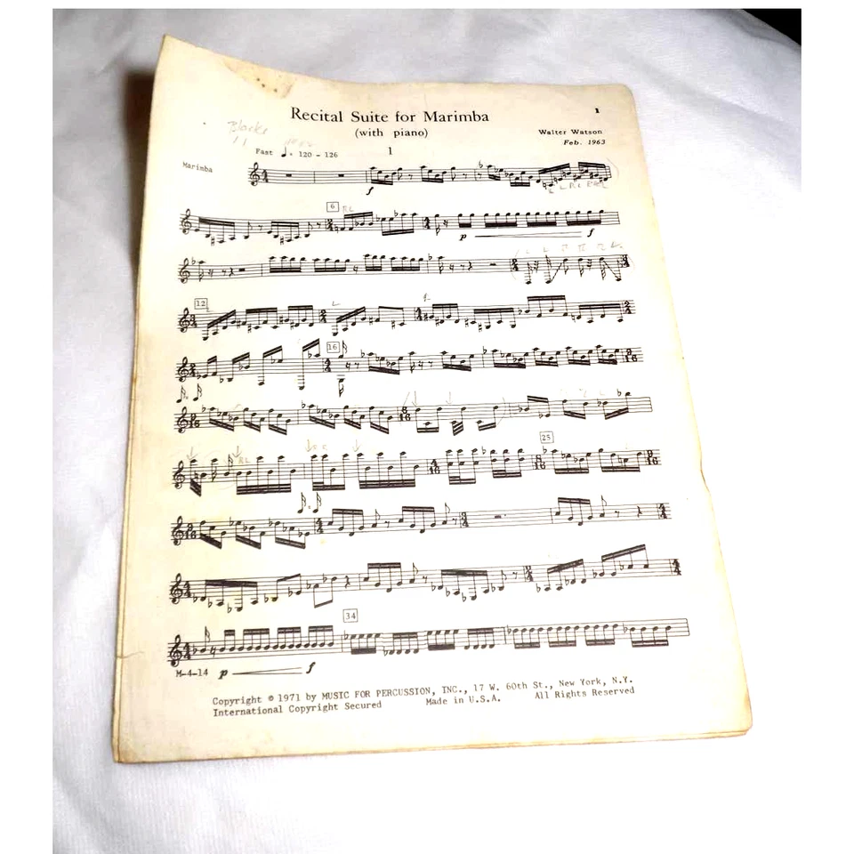 Suite de recitales para marimba - Walter Watson - SOLO parte Foto 1 de 3