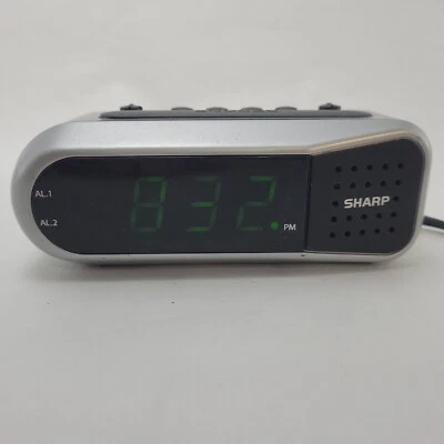 Sharp Electric Digital Dual Alarm Ascending Green LED Clock SPC100 Silver - Image 1 of 4