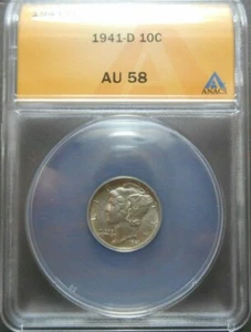 1941 D Mercury Dime ANACS AU58   - Picture 1 of 6