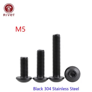 M5 - 0,8 nero 304 viti tappo testa bottone acciaio inox metrica ISO 7380 - Foto 1 di 5