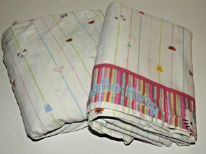 Vintage Hello Kitty Sanrio White Vertical Lines Flat & Fitted Sheets - Picture 1 of 3