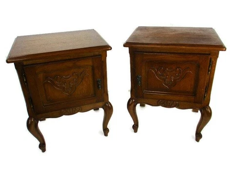 Pair Couple Vintage Nightstands End tables Dresser 50s Vanity Cabinets Louis XVI Cover