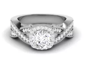1.42CTW IGI E-VS1 Round Lab Grown Diamond Milgrain Engagement Ring In 14k Gold - Picture 1 of 7
