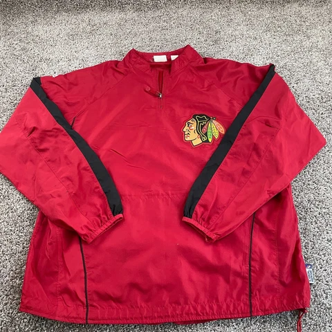 Chicago Blackhawks Jacket Mens 2XL XXL Red Pullover Quarter Zip NHL Majestic Cover