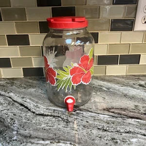 Vintage Glass Sun Tea Iced Tea Jar Hibiscus Red 1 Gallon - Picture 1 of 11