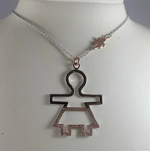 925 SILVER, AQUAFORTE NECKLACE, RHODIUM SILVER, ROSE PLATED BABY CHARM, ZIRCONIA - Picture 1 of 9