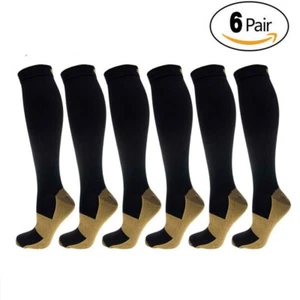 6 Pairs Compression Socks 20-30mmHg Graduated Men Women Knee-High Support S-XXL - Picture 1 of 15