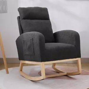 Modern Accent Rocking Chair Rocking Chair with Solid Wood Legs, Upholstered Nurs - Picture 1 of 24