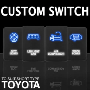 CUSTOM SWITCH - BLUE WHITE Short Toyota-Style Push Switch ON/OFF (1.28" x 0.87") - Picture 1 of 6