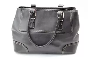 Vtg Coach Black Leather Hampton Bag 2004 Model 7555 Zipper Lined Inner Pockets - Picture 1 of 12