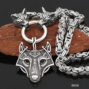 Silver Viking Wolf Head Pendant Necklace Titanium Steel Chain Women's Men's Gift - Picture 1 of 4