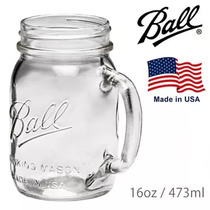 4 x Handle Drinking (440ml) Jars Embossed With "Ball Mason" Regular Mouth USA! - Picture 1 of 2